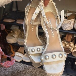 Gianni Bini Cream Pearl-Embellished Espadrilles